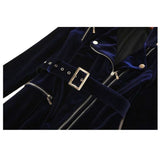 Women Slim Velvet Gothic Coat | Zipper Front Elegant Goth Outerwear