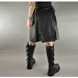 Men Gothic Black Leather Kilt | Steampunk Scottish Biker Style with Metal Hardware