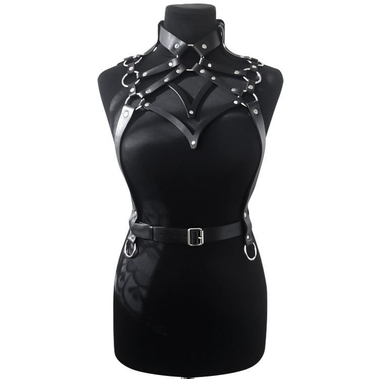 Women's Artificial Leather Body Belly Band Shoulder Wearing Ring Horse Harness For Dancing Toys With Fetish - Alternative Gothic Dark Wear | Embrace Dark Aesthetic Men & Women Gothic Clothing