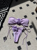 New Solid Color Rose Tube Top Drawstring Strap Split Swimsuit