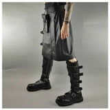 Men Gothic Black Leather Kilt | Steampunk Scottish Biker Style with Metal Hardware