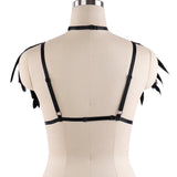 Women's Fashion Prom Black Gothic Harness Feather Tie Top - Alternative Gothic Dark Wear | Embrace Dark Aesthetic Men & Women Gothic Clothing