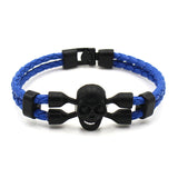 Neutral Men Skull Black Button Leather Bracelet Bold and Stylish Style