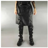 Men Gothic Black Leather Kilt | Steampunk Scottish Biker Style with Metal Hardware