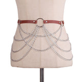 Metal Chain Leather Belt Body Chains - Alternative Gothic Dark Wear | Embrace Dark Aesthetic Men & Women Gothic Clothing