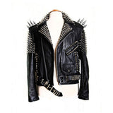 Women’s Silver Studded Genuine Leather Jacket
