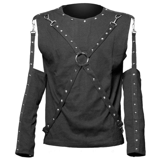 Men Gothic Shirt Removable Sleeve Victorian Bondage Style Shirt