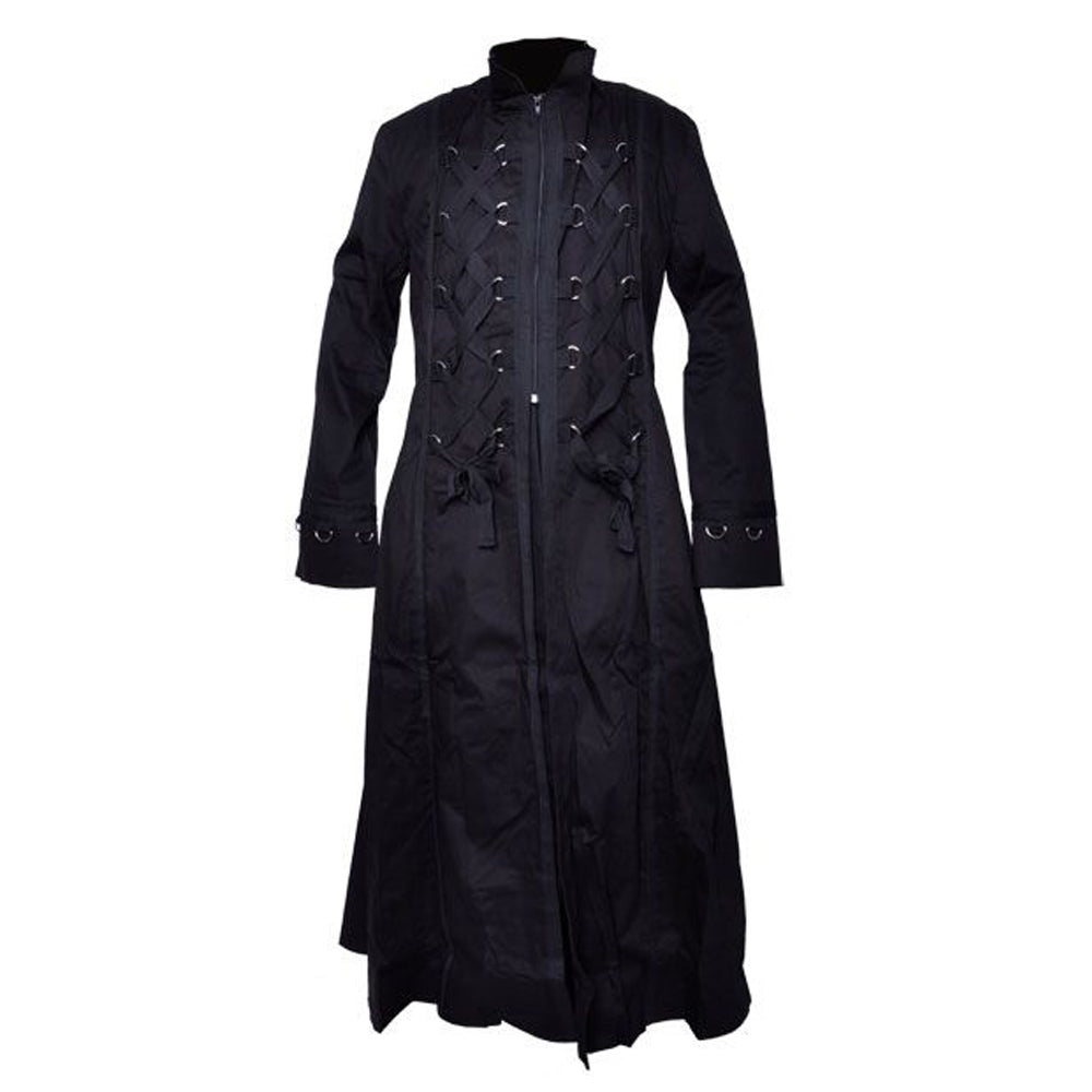 Men's Gothic Bondage Full-Length Black Coat