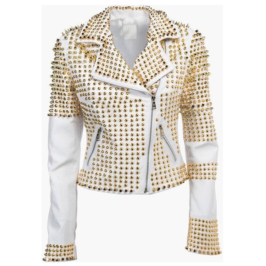 Women’s Golden Studded Leather Jacket