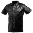 Men Gothic Shirt Black Genuine Leather Moto Shirt