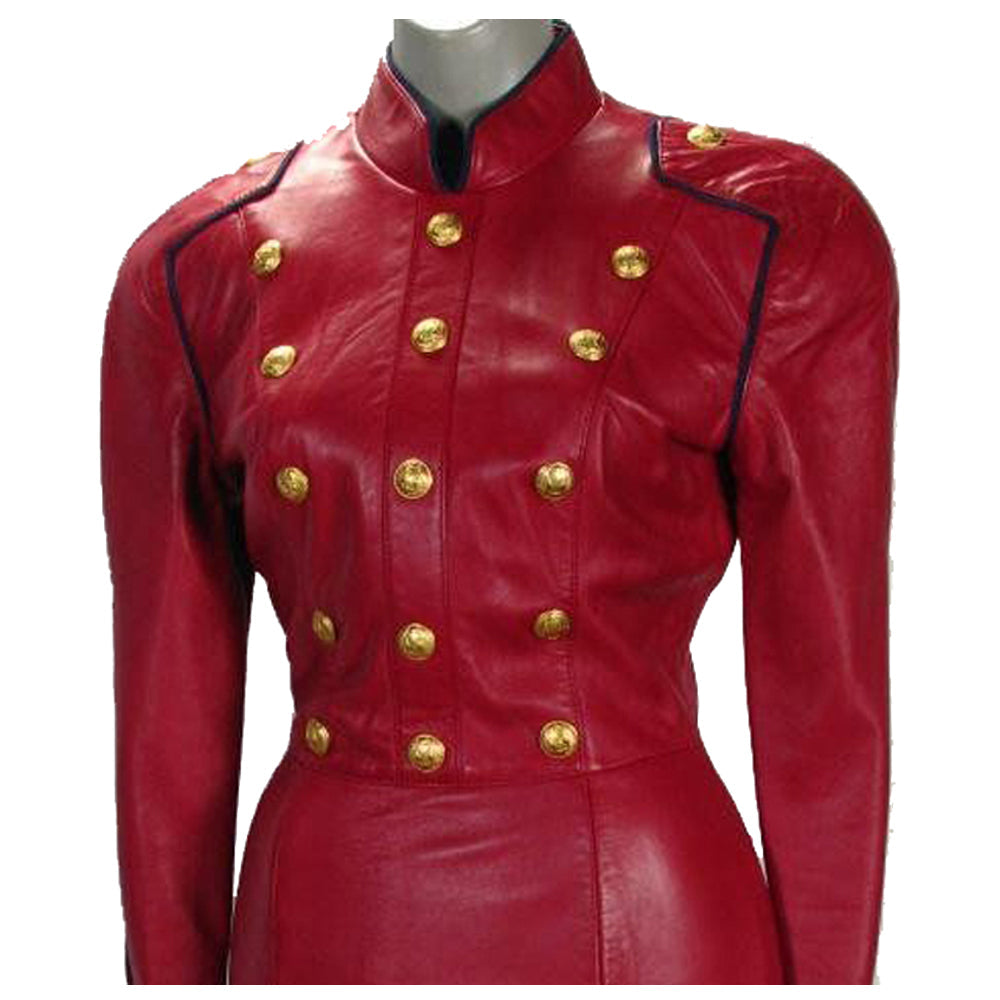 Women’s Red Genuine Leather Long Gothic Coat
