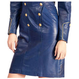 Women’s Blue Leather Military Style Gothic Coat