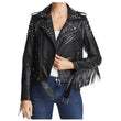 Women Punk Black Studded Leather Biker Jacket