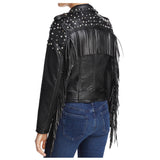 Women Punk Black Studded Leather Biker Jacket