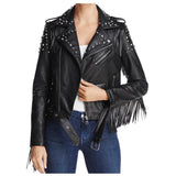 Women Punk Black Studded Leather Biker Jacket