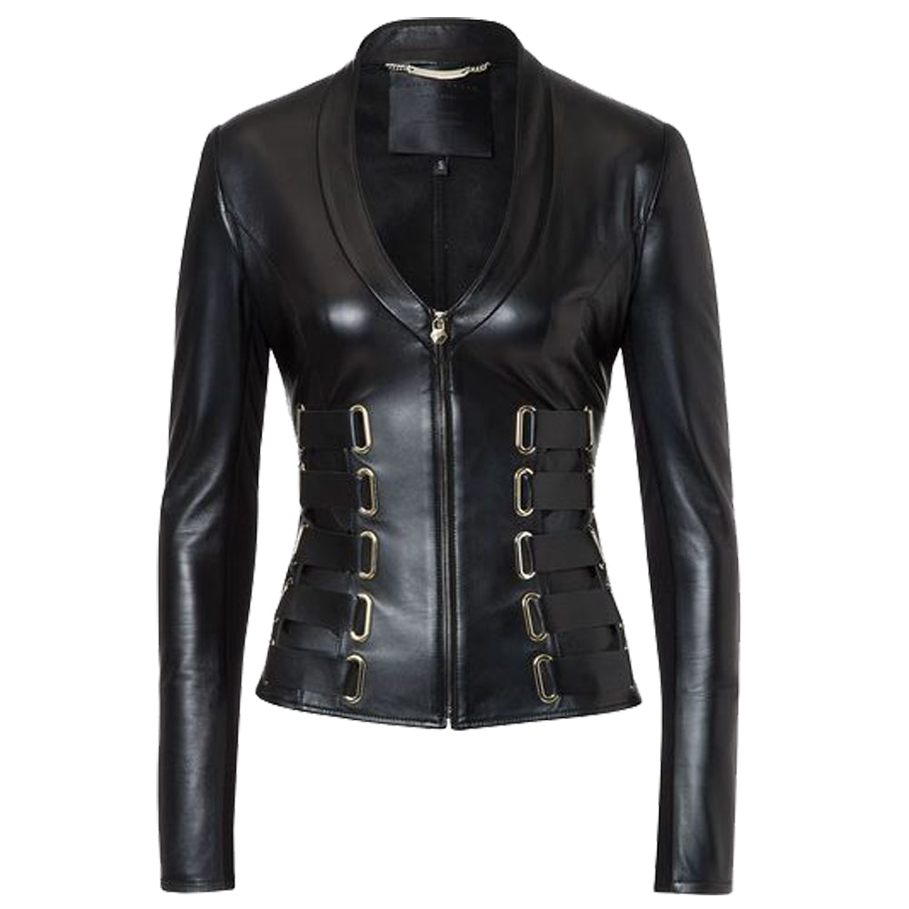 Women Dark Bondage Leather Jacket | Gothic Buckle Straps & Structured Fit Jacket