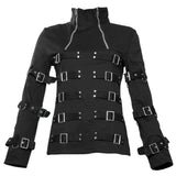 Women's Gothic Steampunk Jacket | Buckles, Eyelets & Hip-Length Bondage Style Jacket