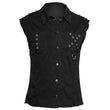 Men Gothic Sleeveless Cross Shirt | Punk Spiked Vest with D-Ring &amp; Eyelet Detail