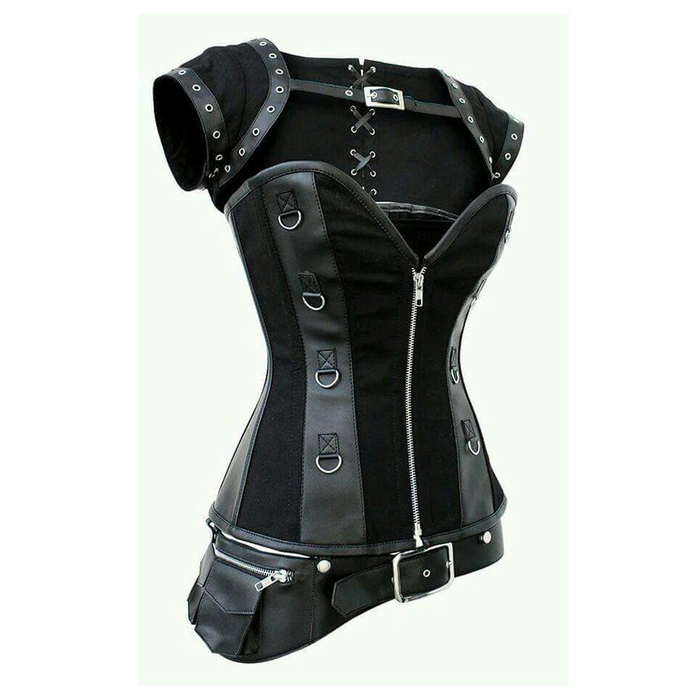 Women Gothic Corset | Black Steampunk Waist Cincher with Boning