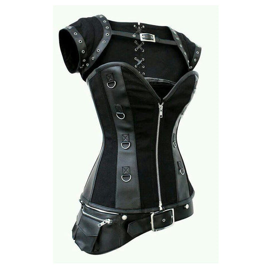 Women Gothic Corset | Black Steampunk Waist Cincher with Boning