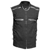 Men Gothic Sleeveless Shirt | Black Cotton Studded Emo Vest with Zipper Pockets