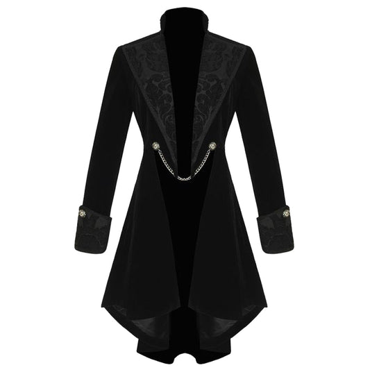 Women Pentagram Gothic Velvet Coat | Black Witchy Steampunk Trench Coat