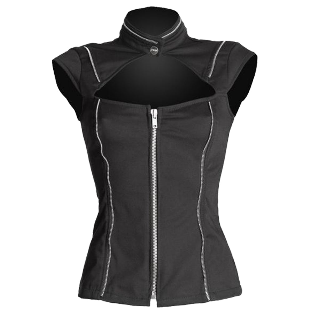 Women Black Sleeveless Shirt | Stylish Gothic Inspired Slim Fit Top