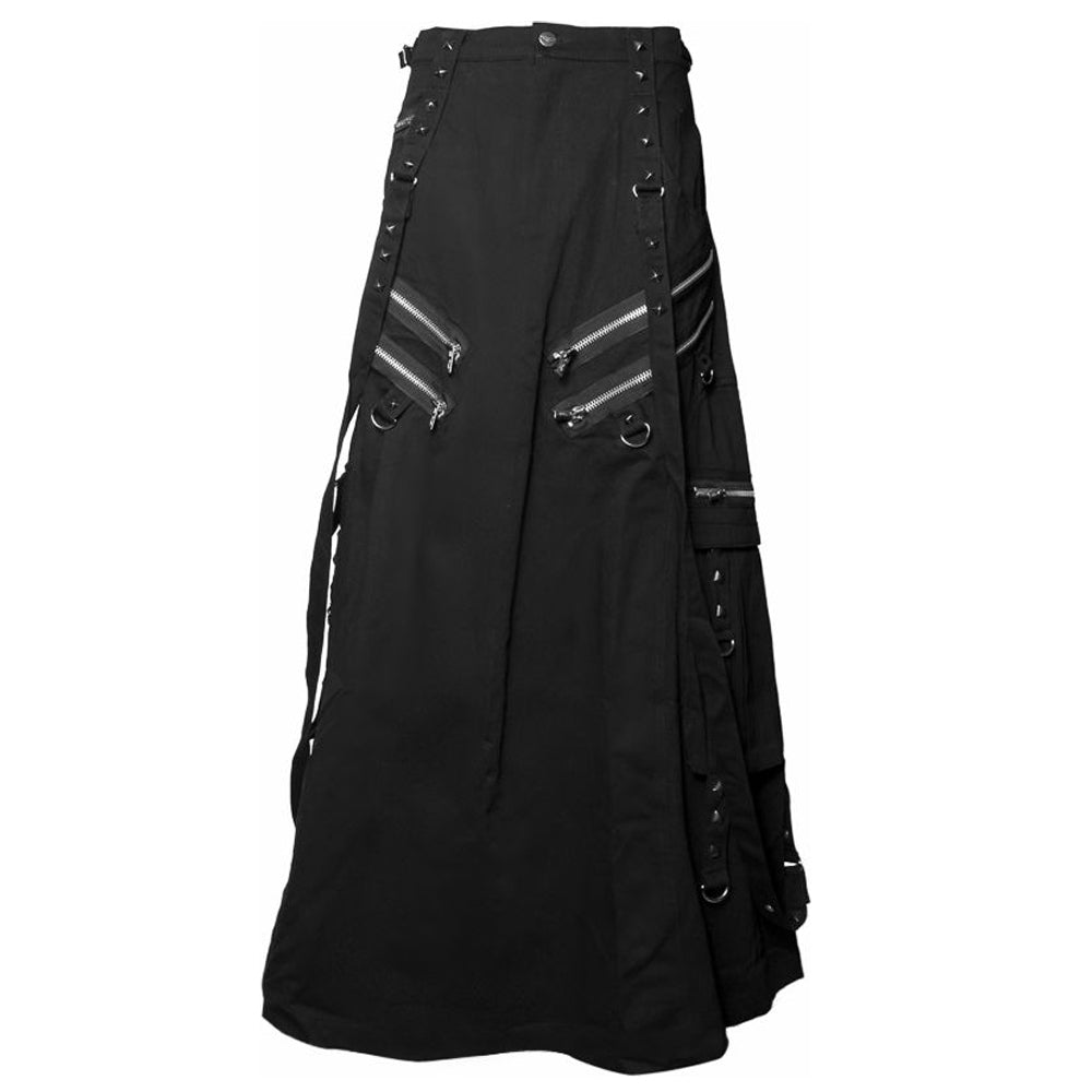 Men Long Black Steampunk Gothic Kilt | Cotton Skirt with Cargo Pockets & Straps
