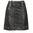 Women Dusk Black Leather Mini Skirt | Gothic Moto-Inspired Buckle Skirt