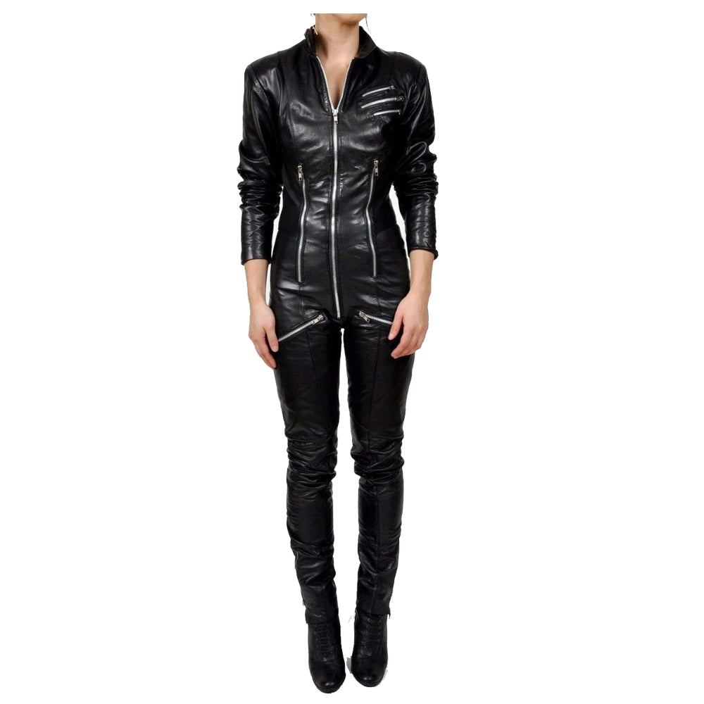 Ladies Black Leather Dress | Sleek Cowhide Gothic Bodycon Dress