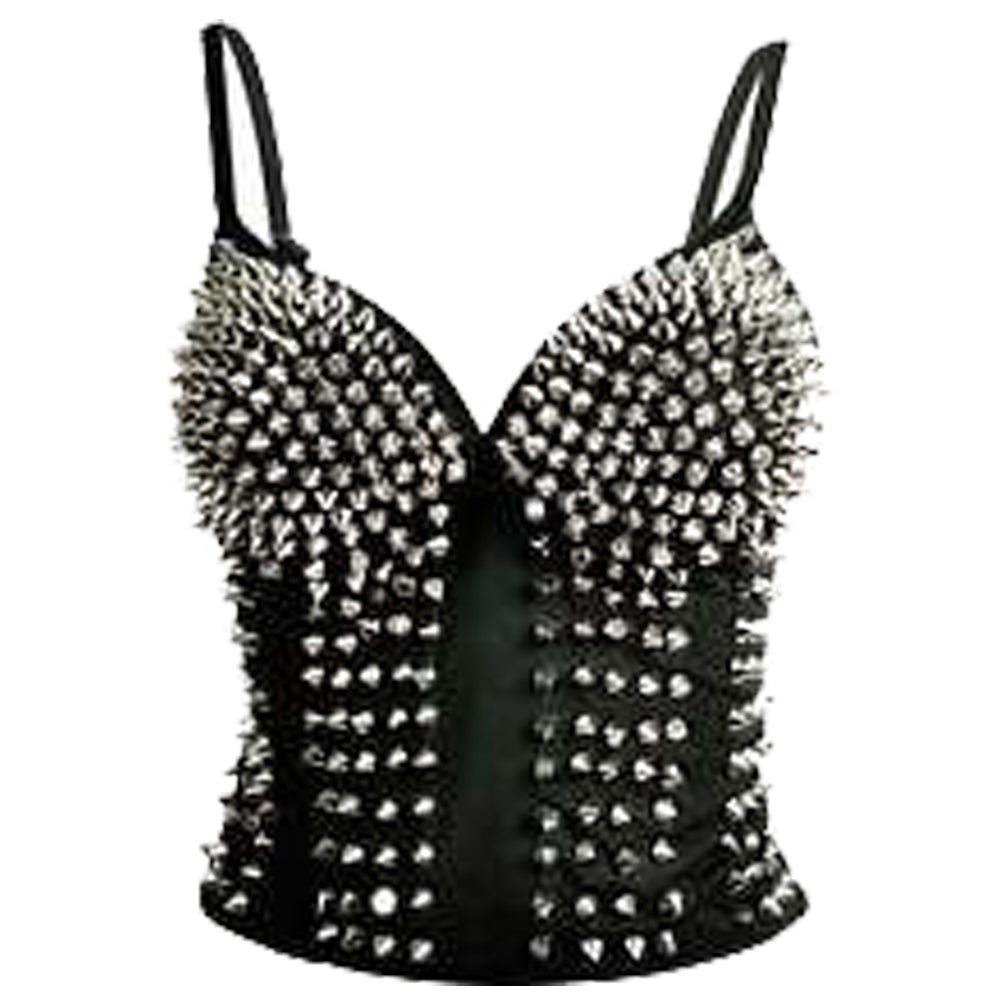 Women Studded Corset Black Blouse | Punk Studded Corset Top for Gothic Fashion