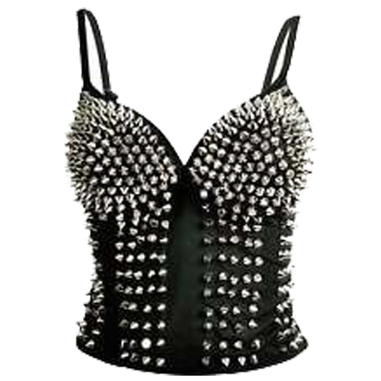 Women Studded Corset Black Blouse | Punk Studded Corset Top for Gothic Fashion