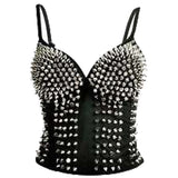 Women Studded Corset Black Blouse | Punk Studded Corset Top for Gothic Fashion