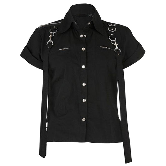 Men Gothic Steampunk Shirt | Short Sleeve Black Zip Shirt