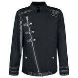 Men's Gothic Black Buckle & Chain Shirt | Long Sleeve Cotton Zipper Shirt