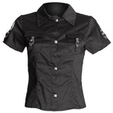 Men Gothic Black Cotton Half Sleeve Shirt | Front Pocket with Lock Cardy Detail