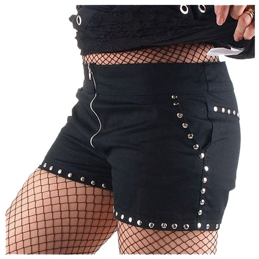 Women Gothic Short Black Festi Shorts | High Waist Multi-Pocket Cargo Style Short