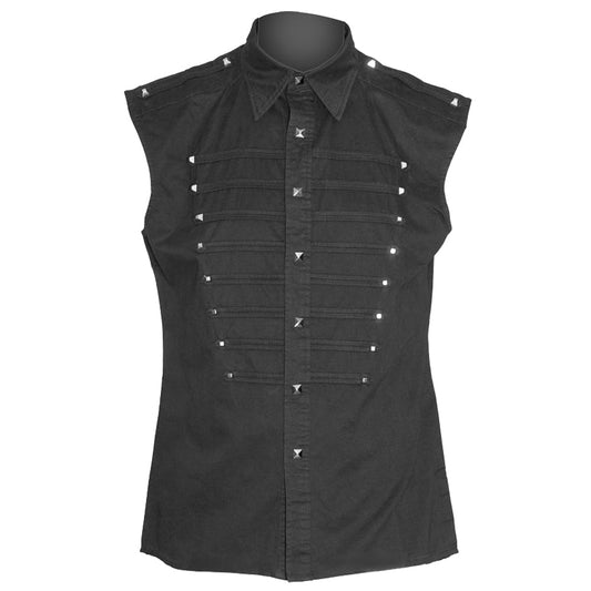 Men Gothic Black Sleeveless Shirt | Studded Bondage Style Cotton Punk Rock Vest
