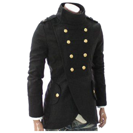 Men Gothic Double Breasted Wool Coat | Victorian Military Style Long Coat