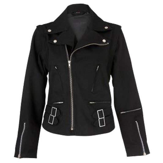 Women Black Gothic Jacket | Punk Motorcycle Cotton Outerwear Jacket