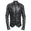 Men Genuine Black Leather Gothic Jacket | Delusion Splice Design for Bold Streetwear