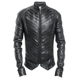 Men Genuine Black Leather Gothic Jacket | Delusion Splice Design for Bold Streetwear