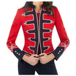 Women Gothic Red & Black Military Officer Jacket | Wool Hussar Style with Epaulettes