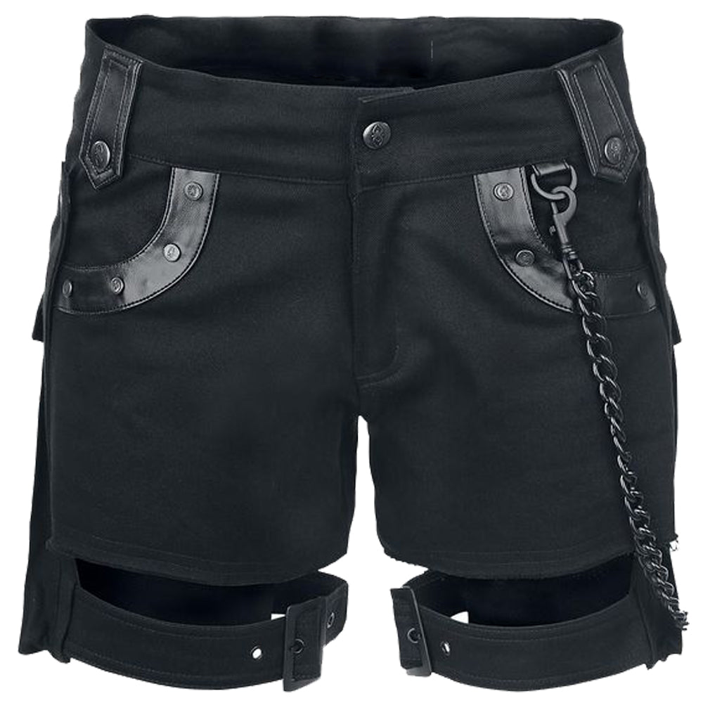 Women Black Denim Shorts | Cloud Print with Chain Details | EMP Gothic Style