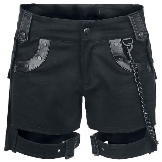 Women Black Denim Shorts | Cloud Print with Chain Details | EMP Gothic Style