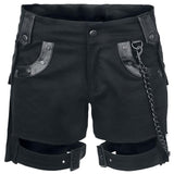 Women Black Denim Shorts | Cloud Print with Chain Details | EMP Gothic Style