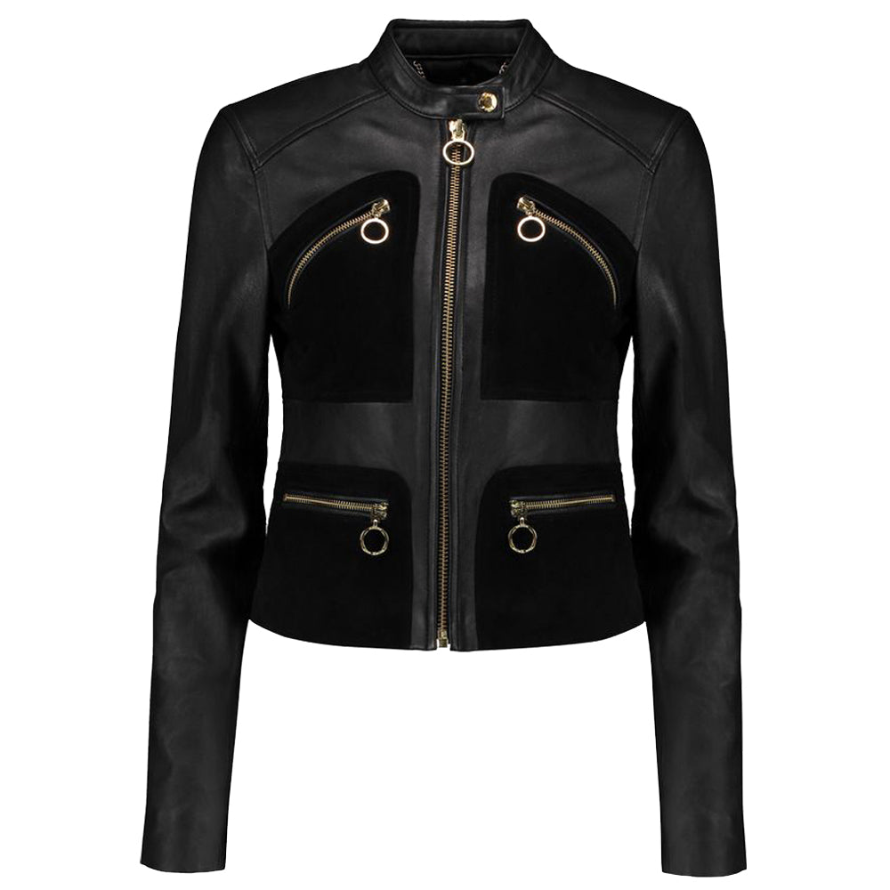 Women Michael Kors Black Leather Jacket | Suede-Panel Luxury Designer Outerwear