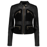 Women Michael Kors Black Leather Jacket | Suede-Panel Luxury Designer Outerwear