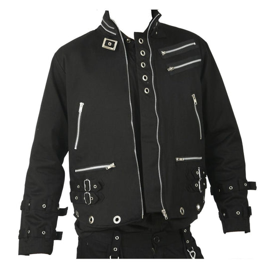 Men Goth Punk Black Jacket Bondage Gothic Eyelet Biker Jacket Fetish Military Jacket - Alternative Gothic Dark Wear | Embrace Dark Aesthetic Men & Women Gothic Clothing
