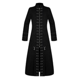 Gothic Vampire Pins Head Trench Coat | Dark Punk Style with Buckle & Pin Details